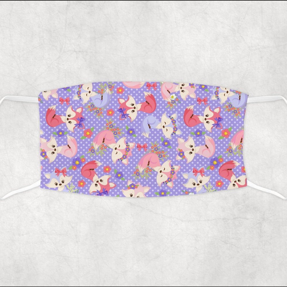 GirlsPink and Purple Fox Design Girl Kids Face Mask